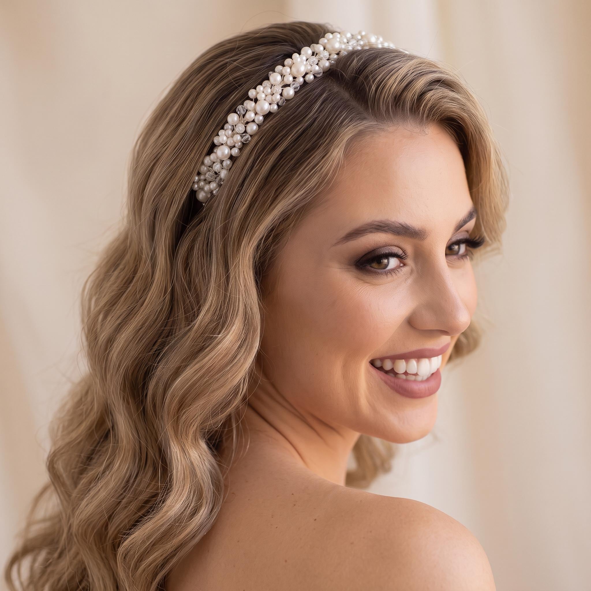 Breiter Braut-Haarreif mit Perlen und Kristallen | Handgemachter Hochzeitshaarschmuck