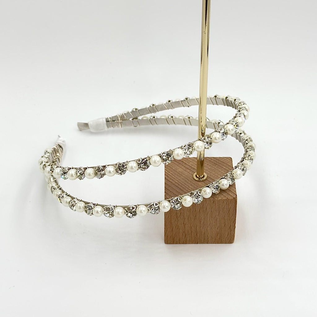 Brauthaarreif-Set mit Perlen und klaren Schmucksteinen | Silberfarbener Brauthaarschmuck