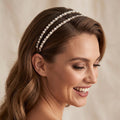Brauthaarreif-Set mit Perlen und klaren Schmucksteinen | Silberfarbener Brauthaarschmuck