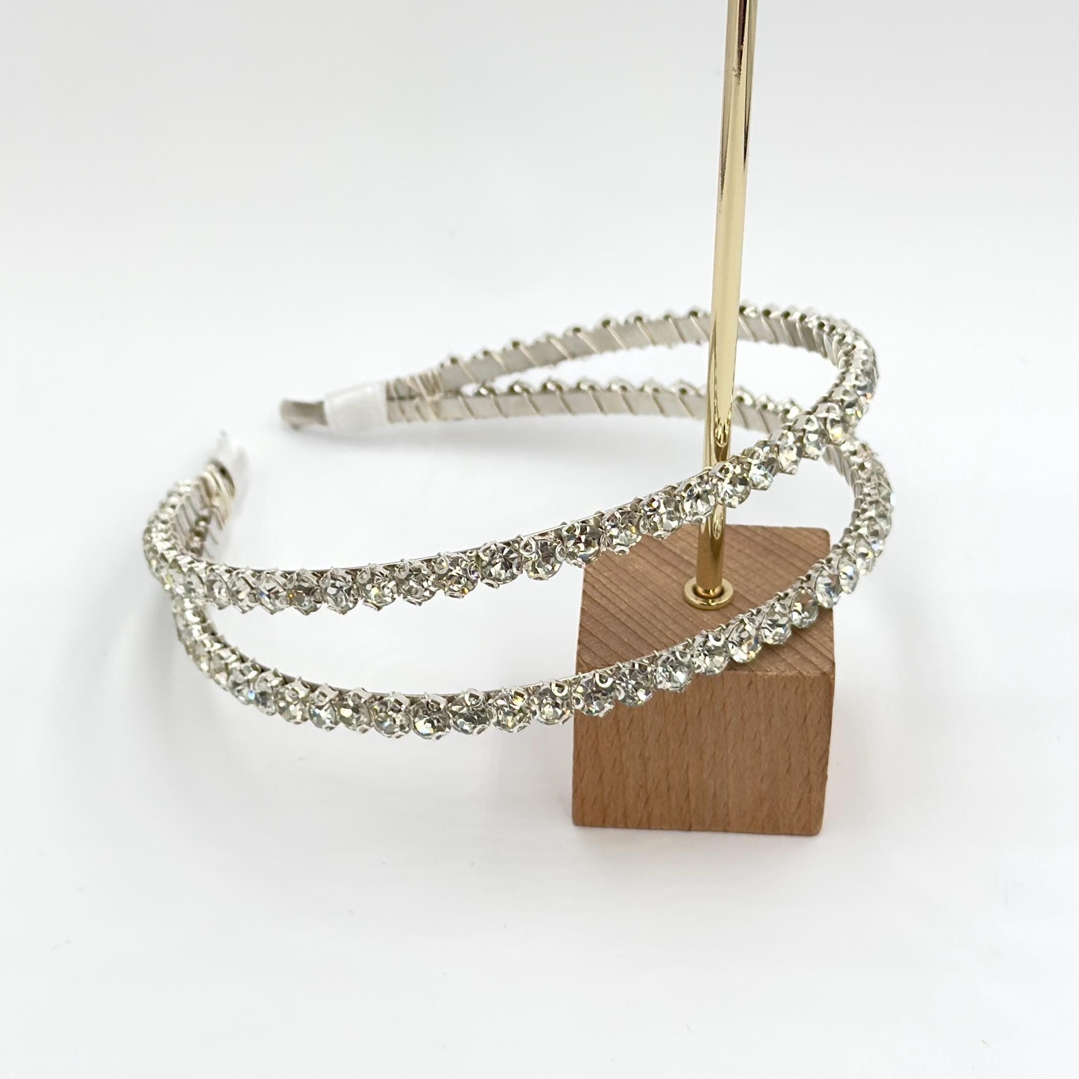 Brauthaarreif-Set mit klaren Schmucksteinen | Silberfarbener Glamour-Haarschmuck