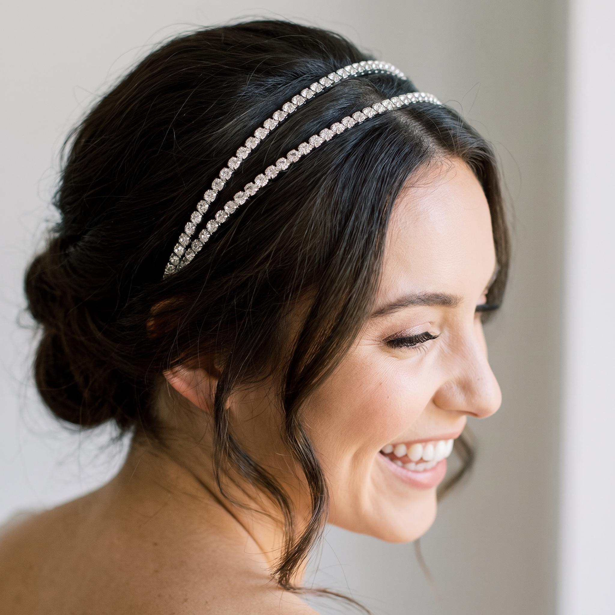 Brauthaarreif-Set mit klaren Schmucksteinen | Silberfarbener Glamour-Haarschmuck