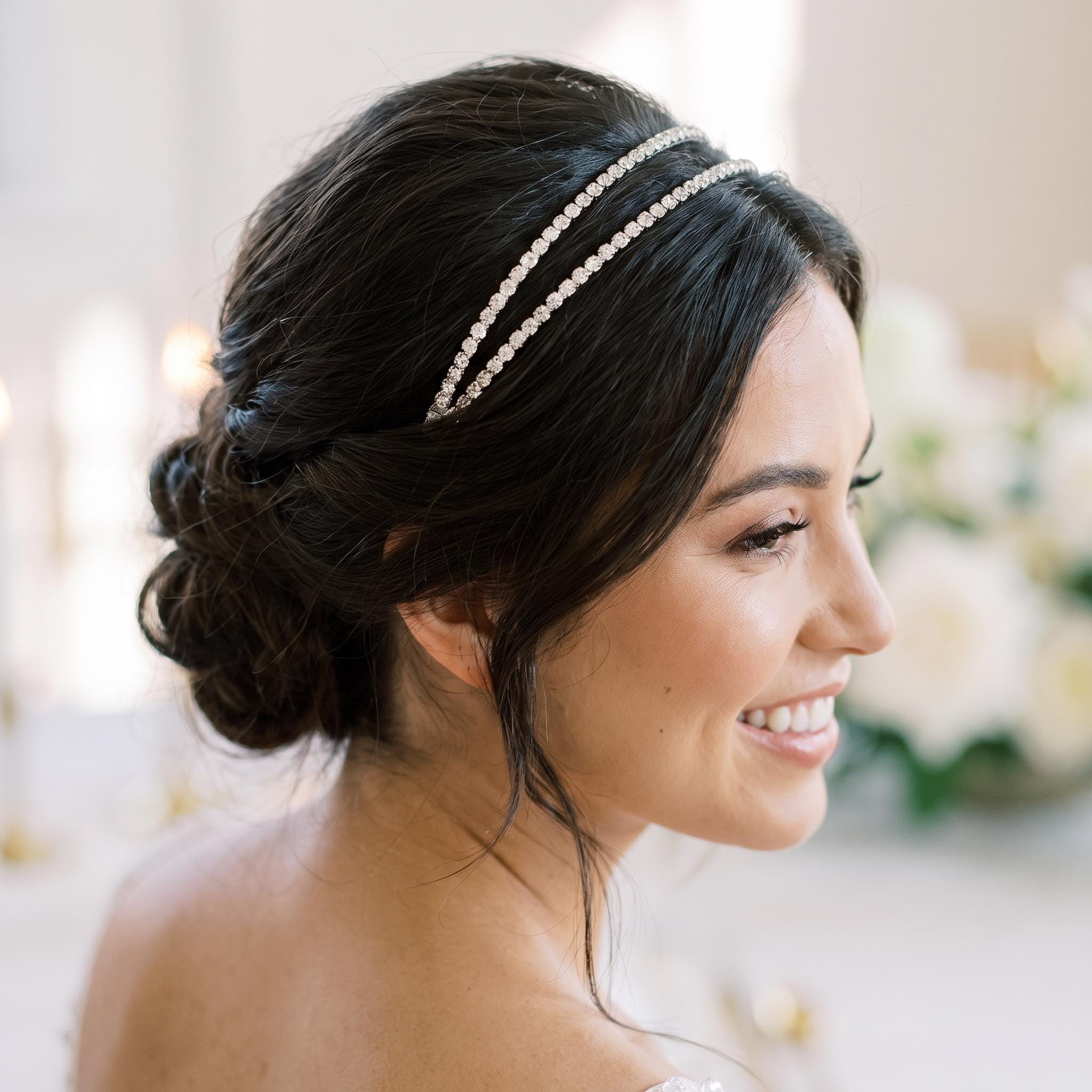 Brauthaarreif-Set mit klaren Schmucksteinen | Silberfarbener Glamour-Haarschmuck