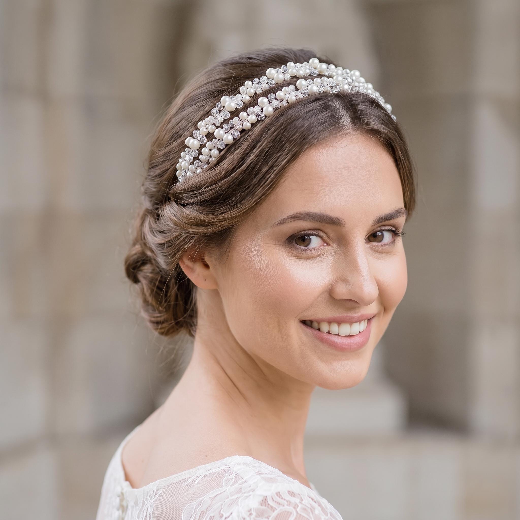 Brauthaarreif-Set mit Perlenzweigen | Romantischer silberfarbener Haarschmuck