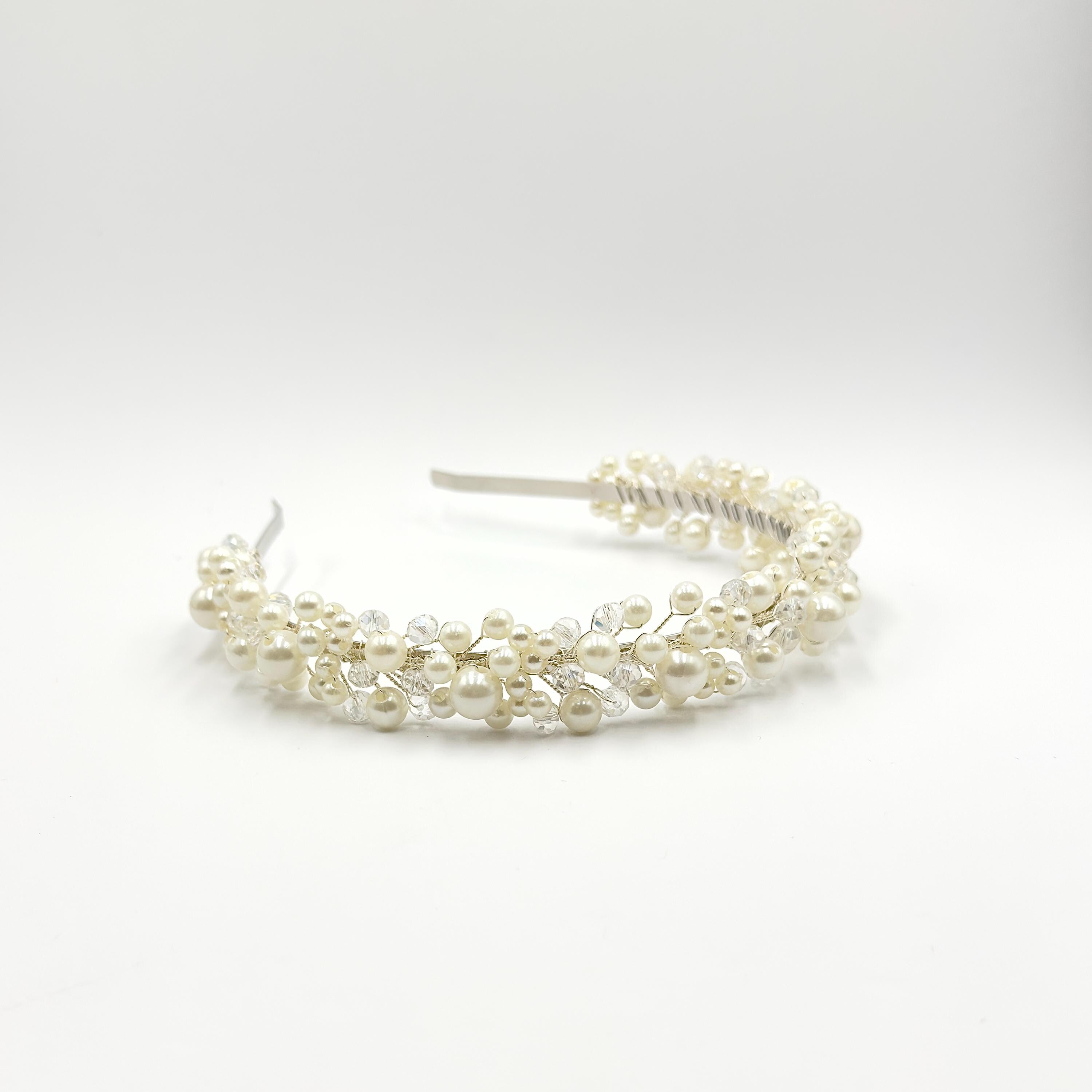 Breiter Braut-Haarreif mit Perlen und Kristallen | Handgemachter Hochzeitshaarschmuck