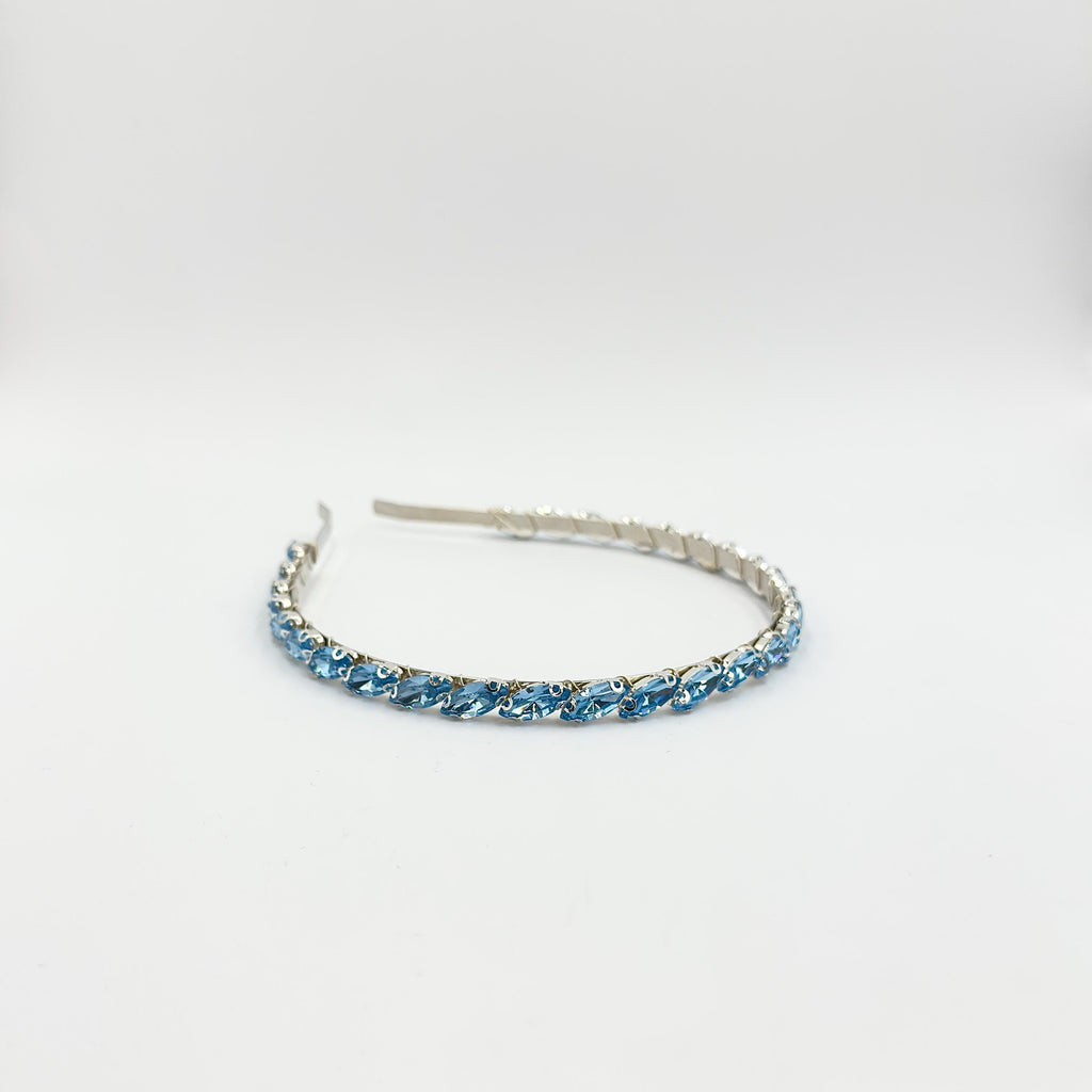 Brauthaarreif mit hellblauen Schmucksteinen | Silberfarbener Glamour-Haarschmuck