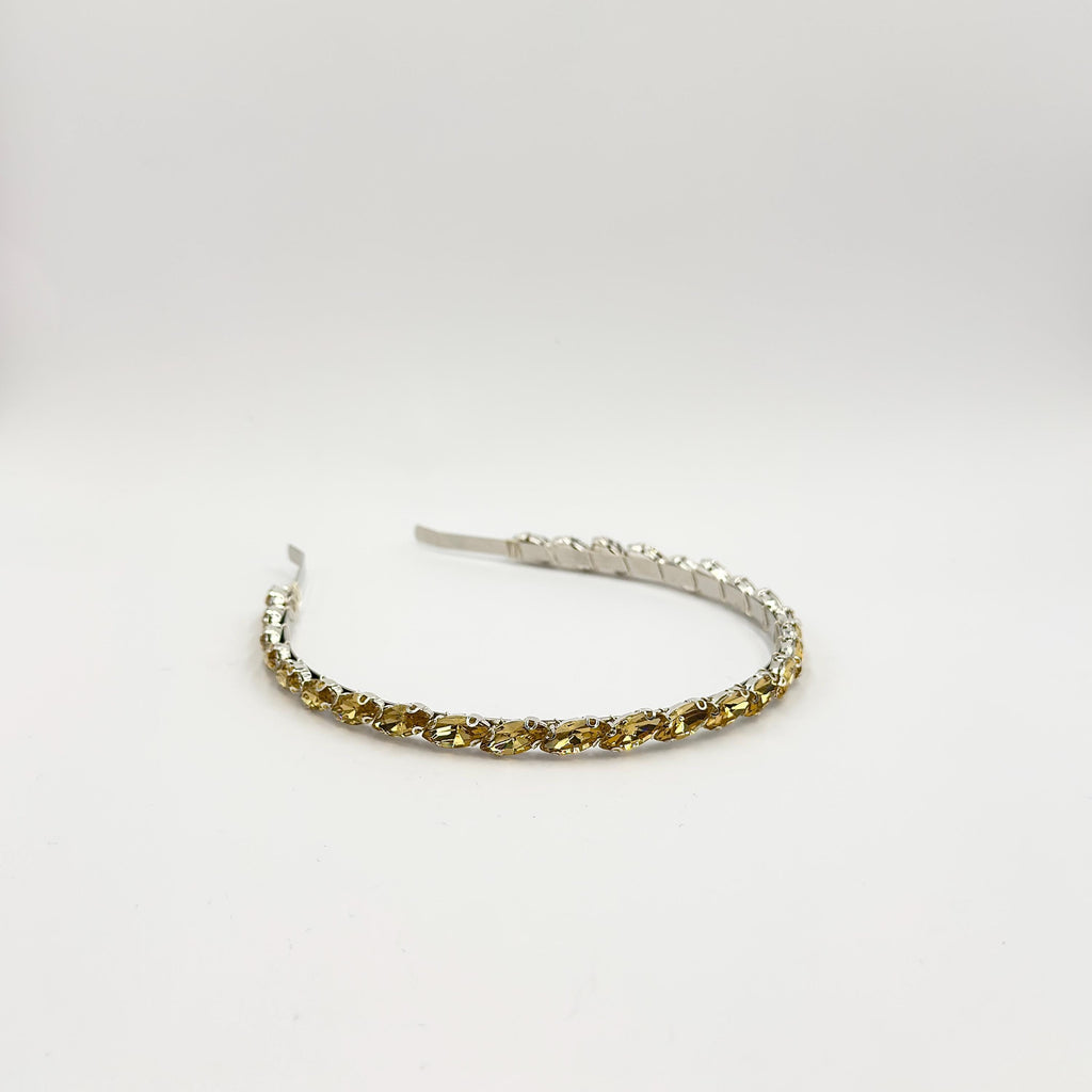 Brauthaarreif mit champagnerfarbenen Navette-Steinen | Eleganter Hochzeitsschmuck in Silberton