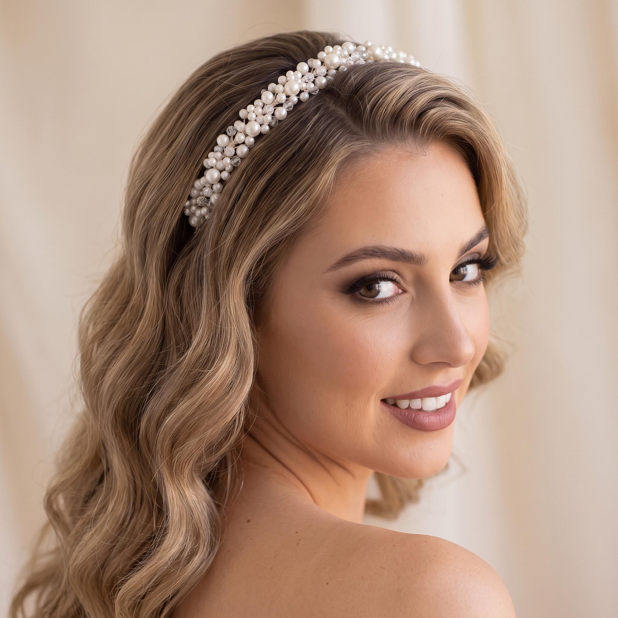Breiter Braut-Haarreif mit Perlen und Kristallen | Handgemachter Hochzeitshaarschmuck