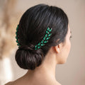 Braut-Haarnadel-Paar mit smaragdgrünen Blätterzweigen | Botanischer Dutt-Schmuck