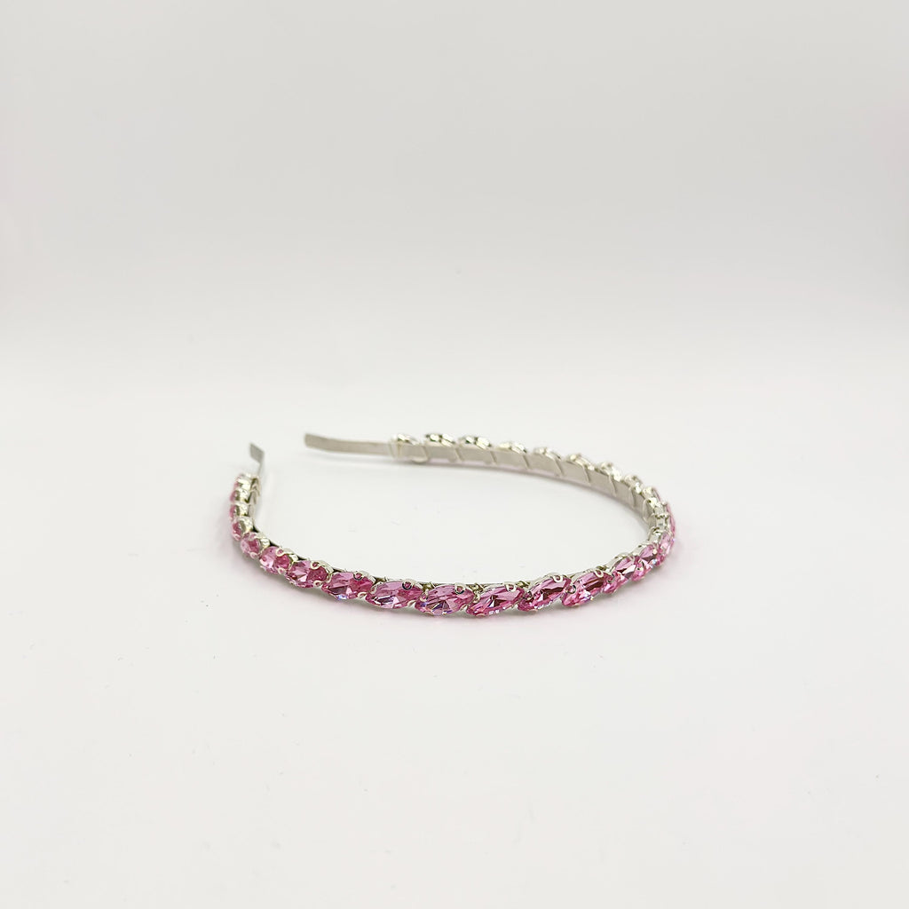Silberfarbener Braut-Haarreif mit rosa Ziersteinen