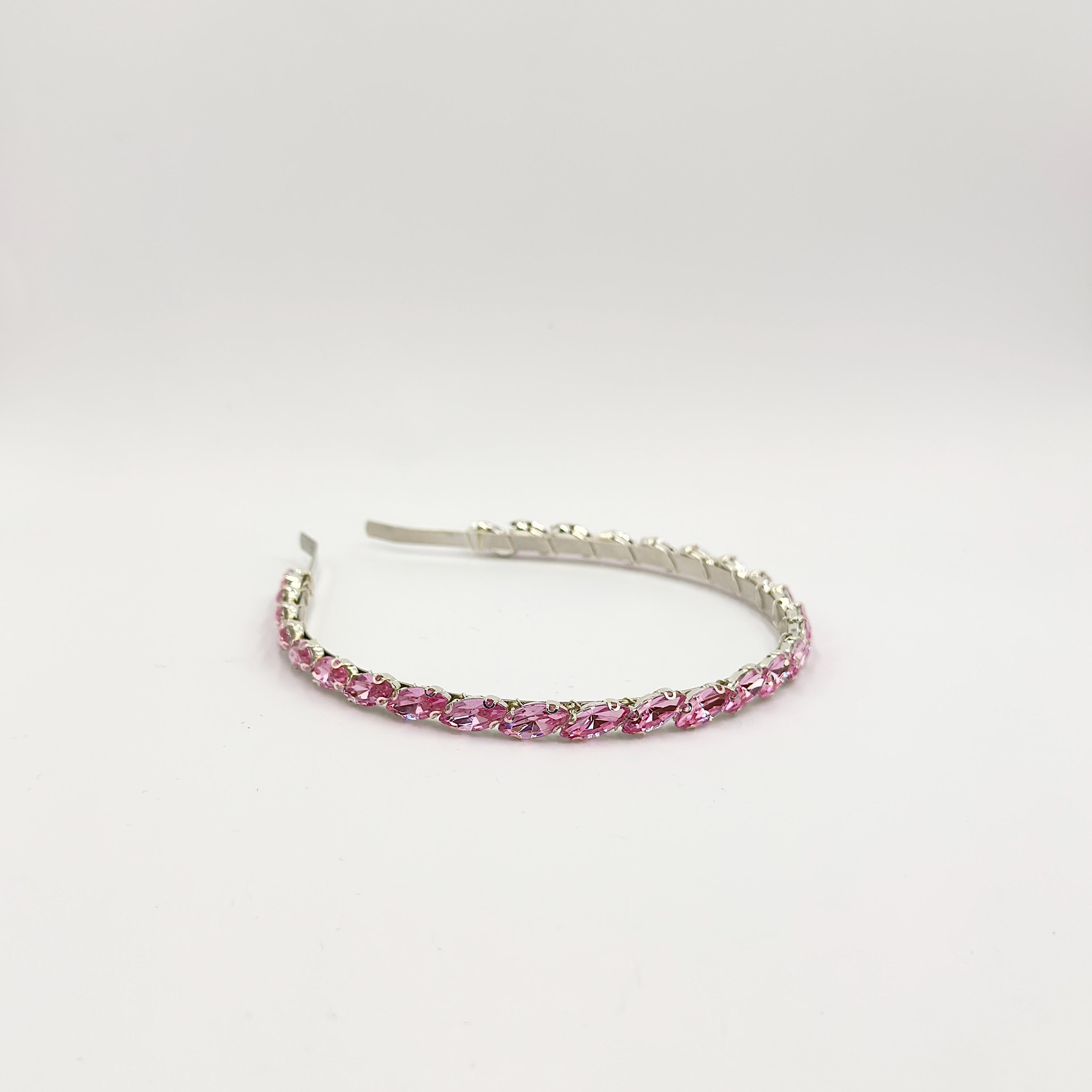 Silberfarbener Braut-Haarreif mit rosa Ziersteinen