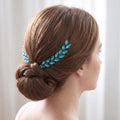 Turquoise Bridal Hair Pin Set with Leaf Sprays | Two-Piece Updo Accent