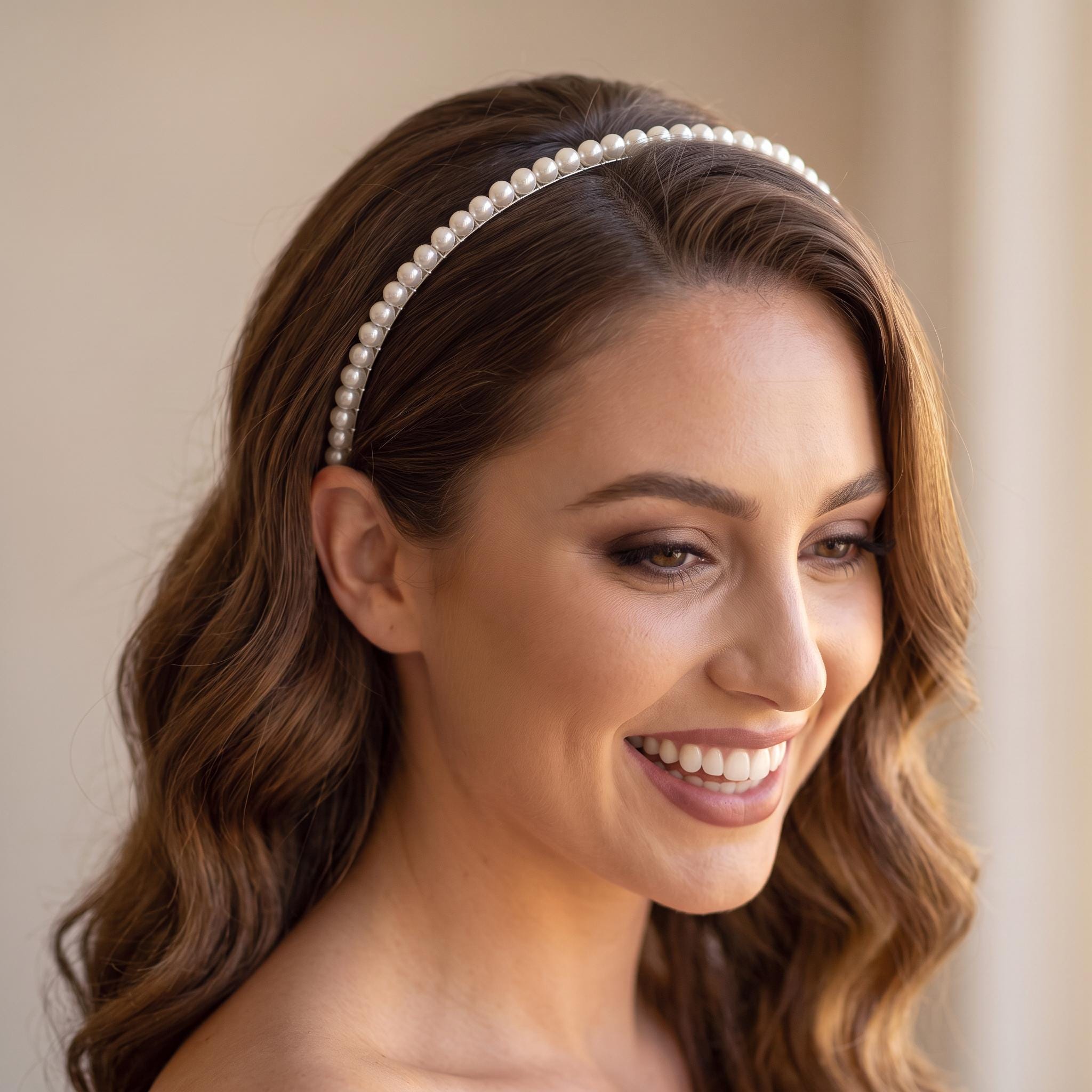 Perlen-Braut-Haarreif | Ein- oder zweireihiger Haarschmuck in Silber