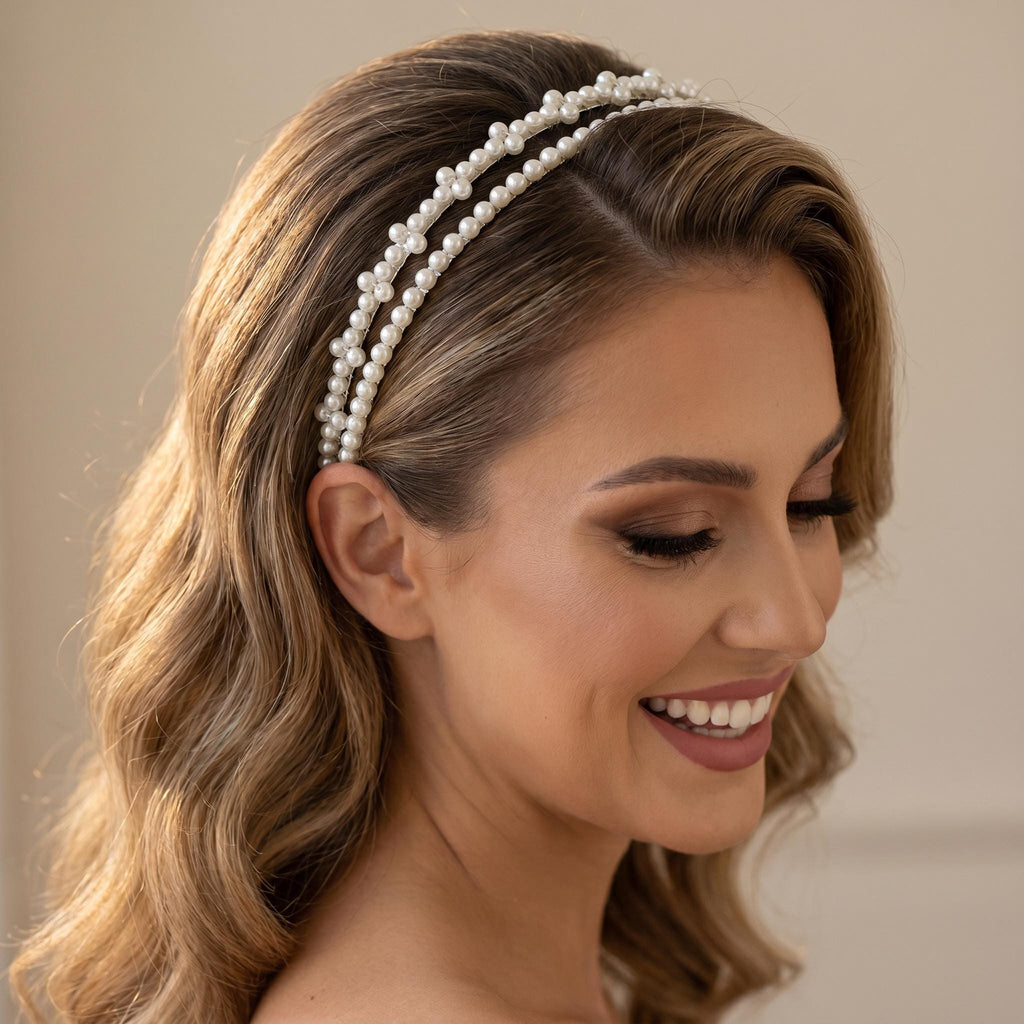 Perlen-Braut-Haarreif | Ein- oder zweireihiger Haarschmuck in Silber