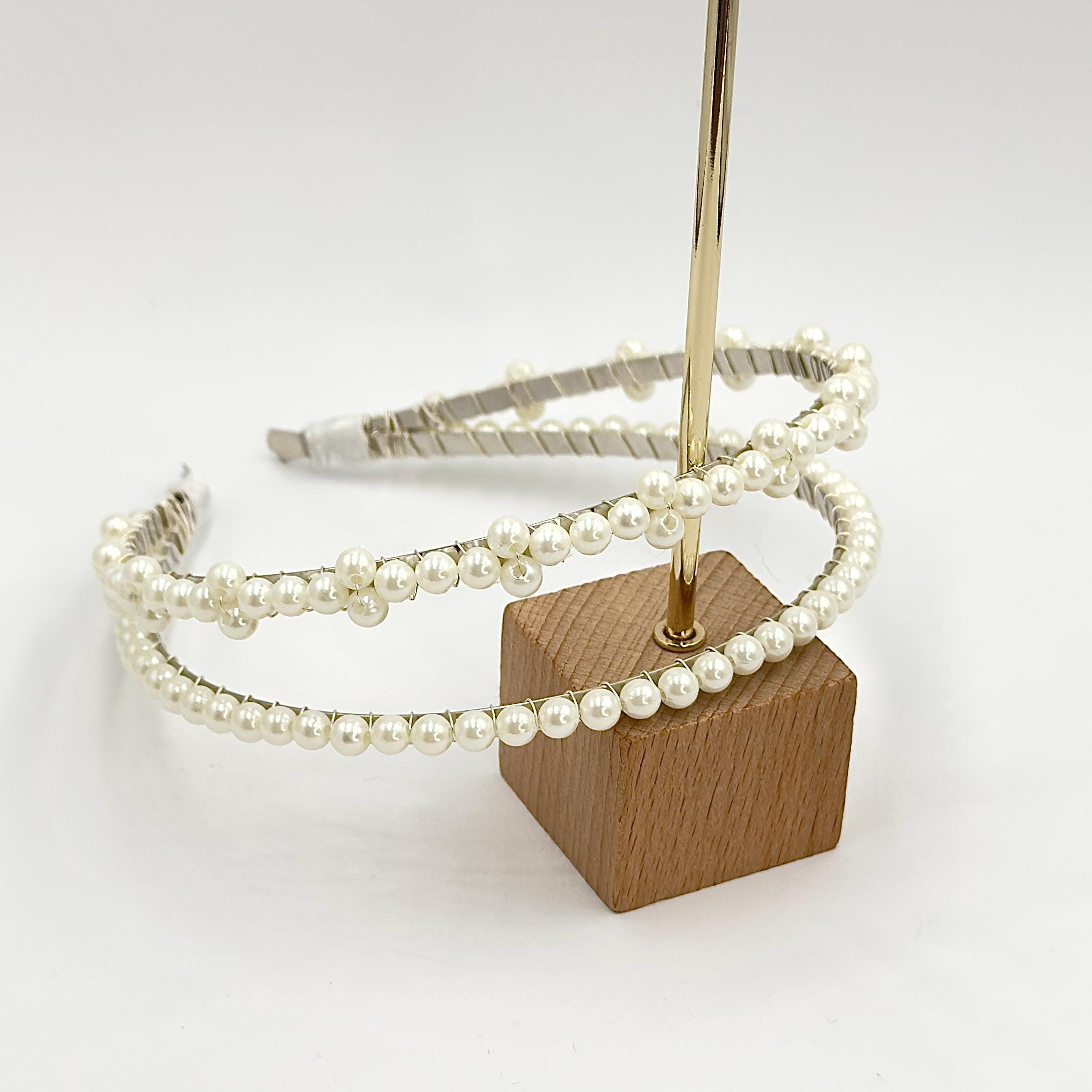 Perlen-Braut-Haarreif | Ein- oder zweireihiger Haarschmuck in Silber