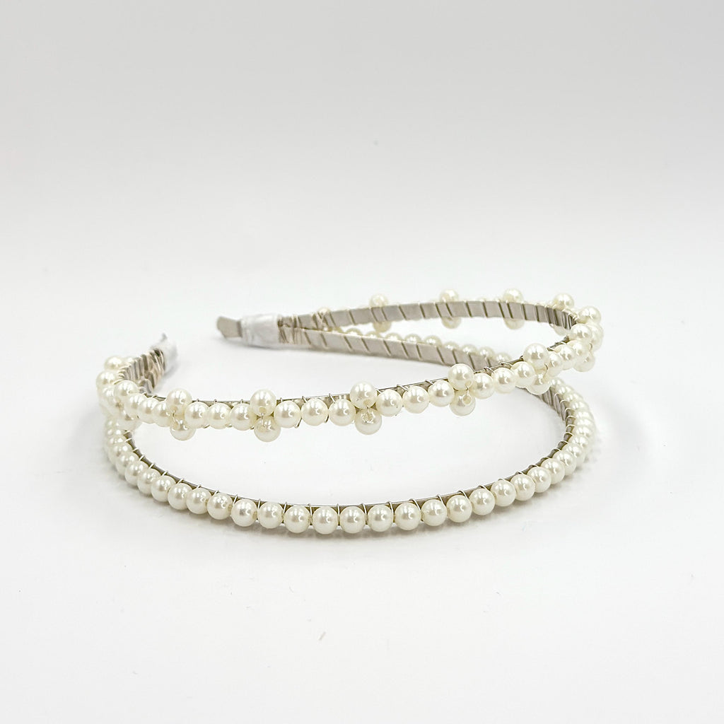 Perlen-Braut-Haarreif | Ein- oder zweireihiger Haarschmuck in Silber