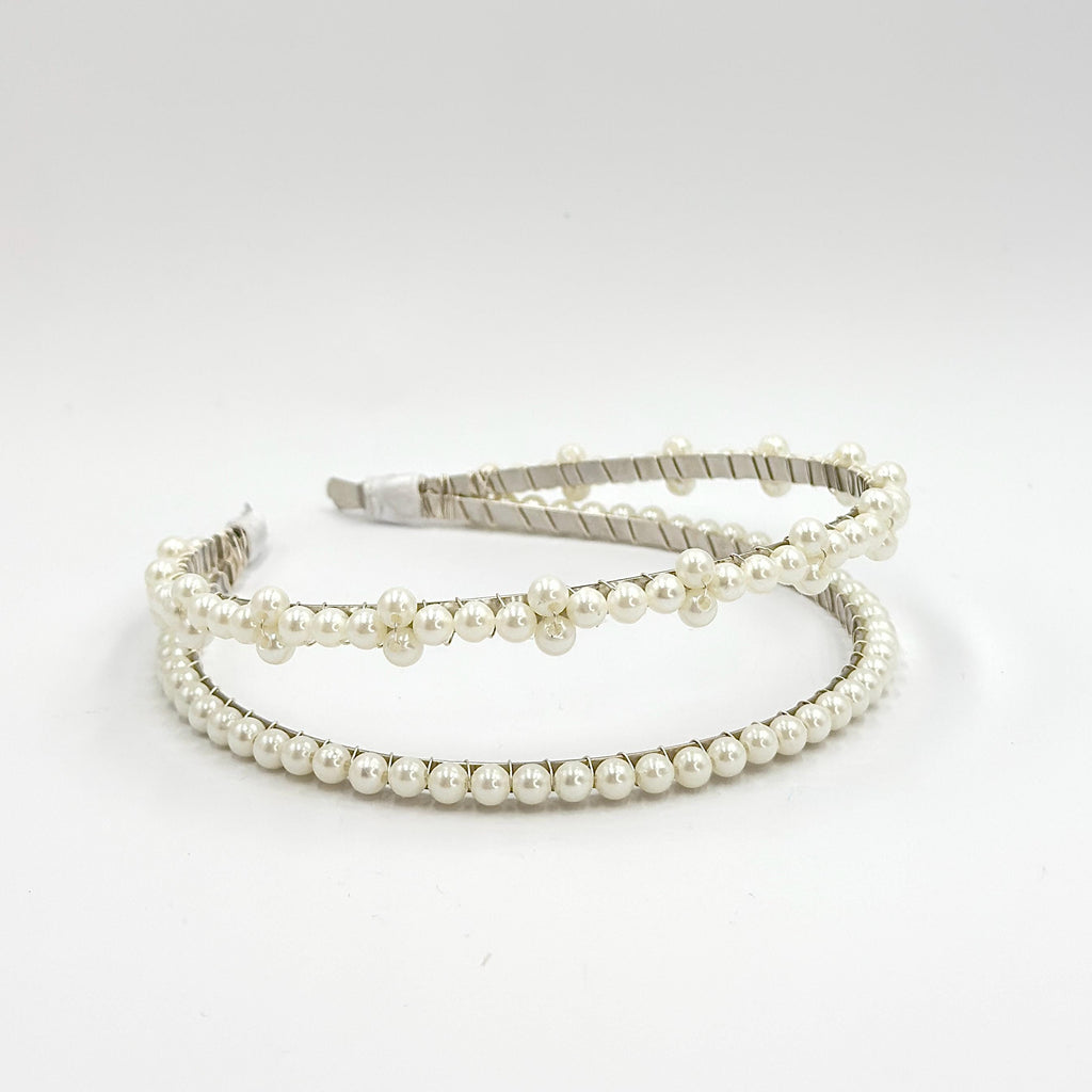 Perlen-Braut-Haarreif | Ein- oder zweireihiger Haarschmuck in Silber
