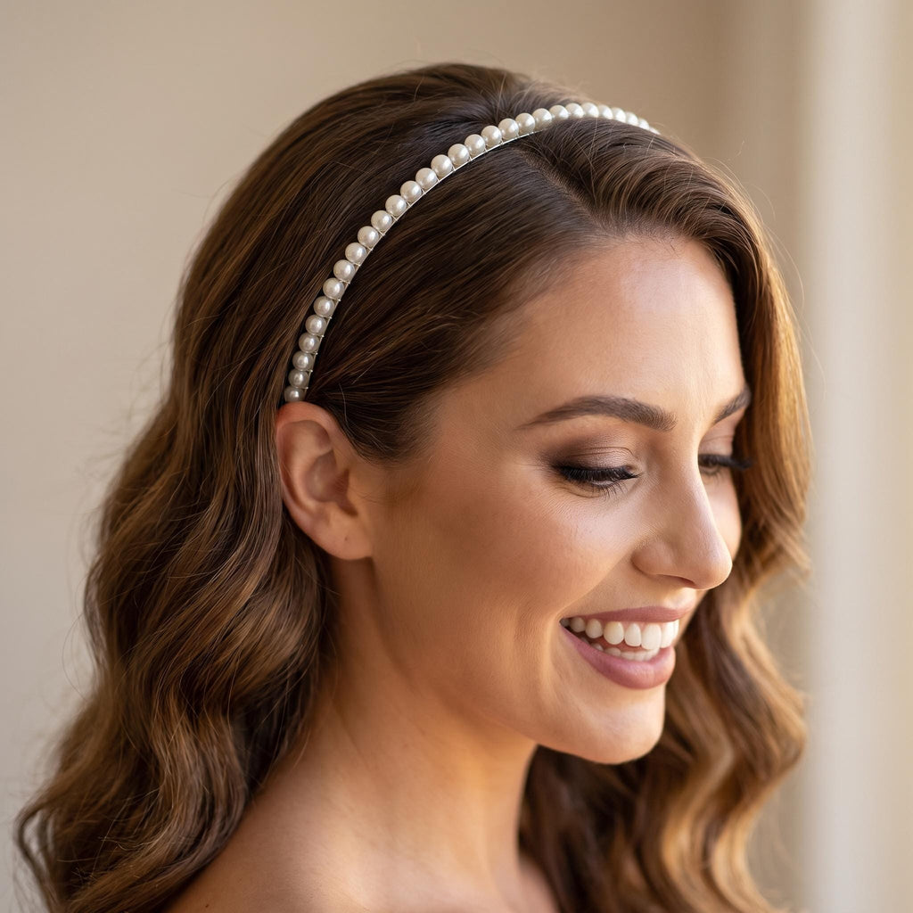 Perlen-Braut-Haarreif | Ein- oder zweireihiger Haarschmuck in Silber