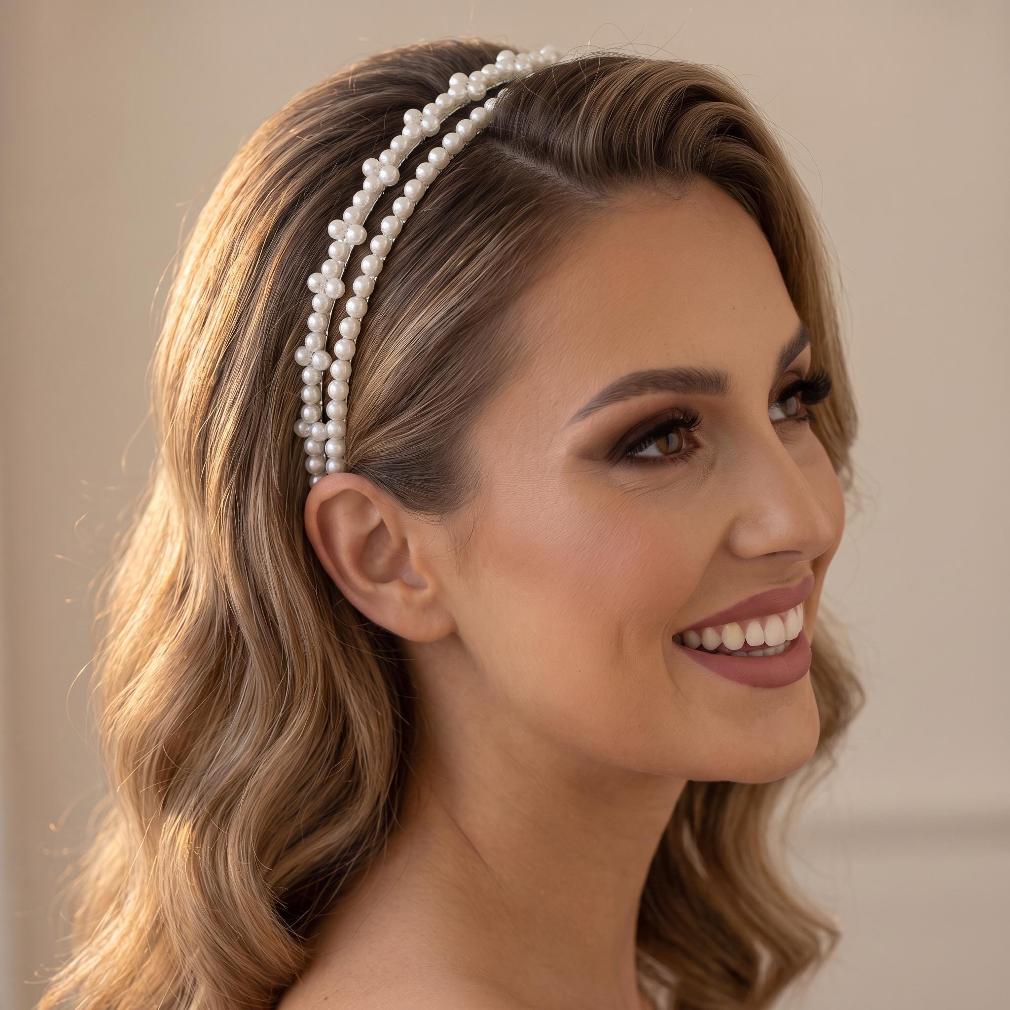 Perlen-Braut-Haarreif | Ein- oder zweireihiger Haarschmuck in Silber