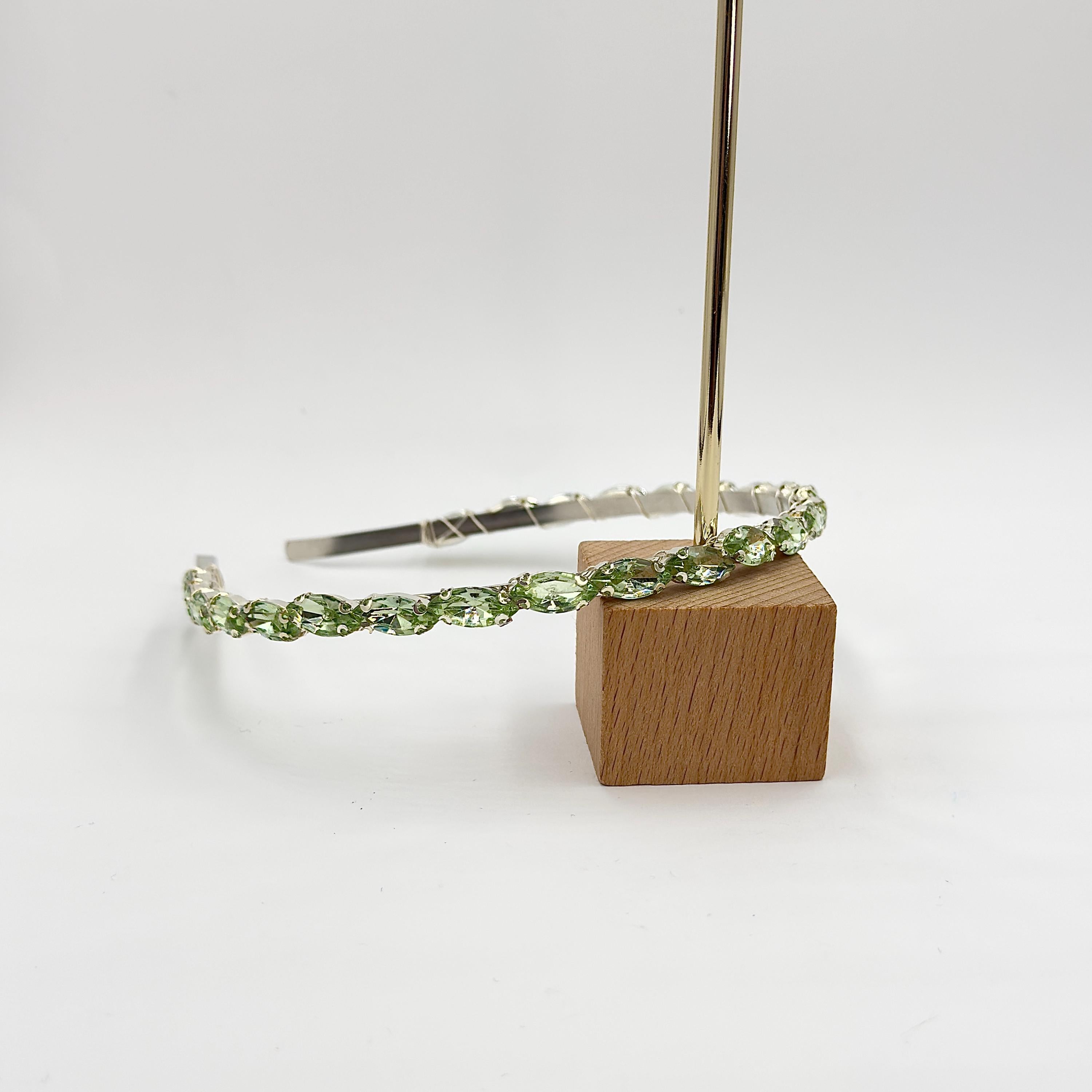 Hellgrüner Kristall-Braut-Haarreif | Schmaler Haarschmuck in Silber