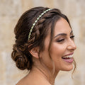 Hellgrüner Kristall-Braut-Haarreif | Schmaler Haarschmuck in Silber