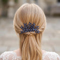 Dunkelblauer Kristall-Haarkamm | Floraler Brautschmuck mit Blättern