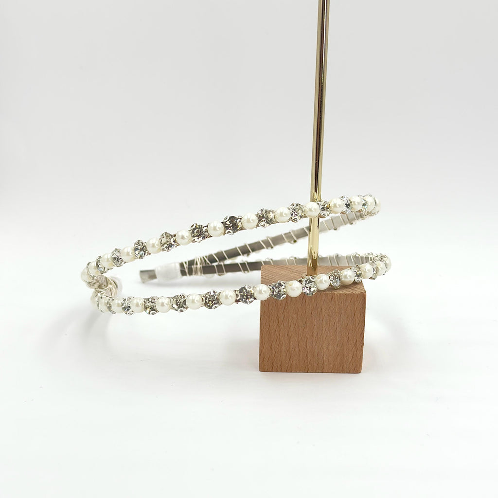 Brauthaarreif-Set mit Perlen und klaren Schmucksteinen | Silberfarbener Brauthaarschmuck