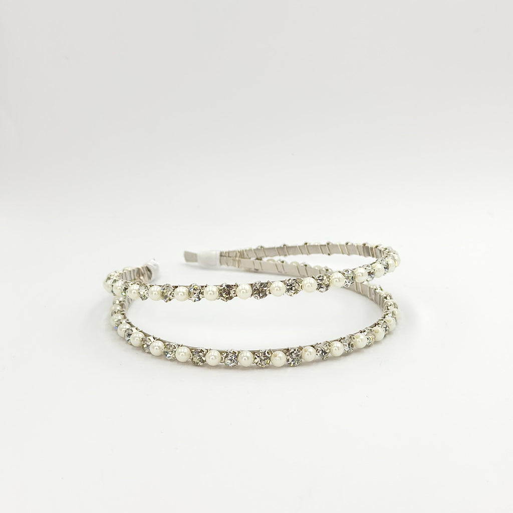 Brauthaarreif-Set mit Perlen und klaren Schmucksteinen | Silberfarbener Brauthaarschmuck