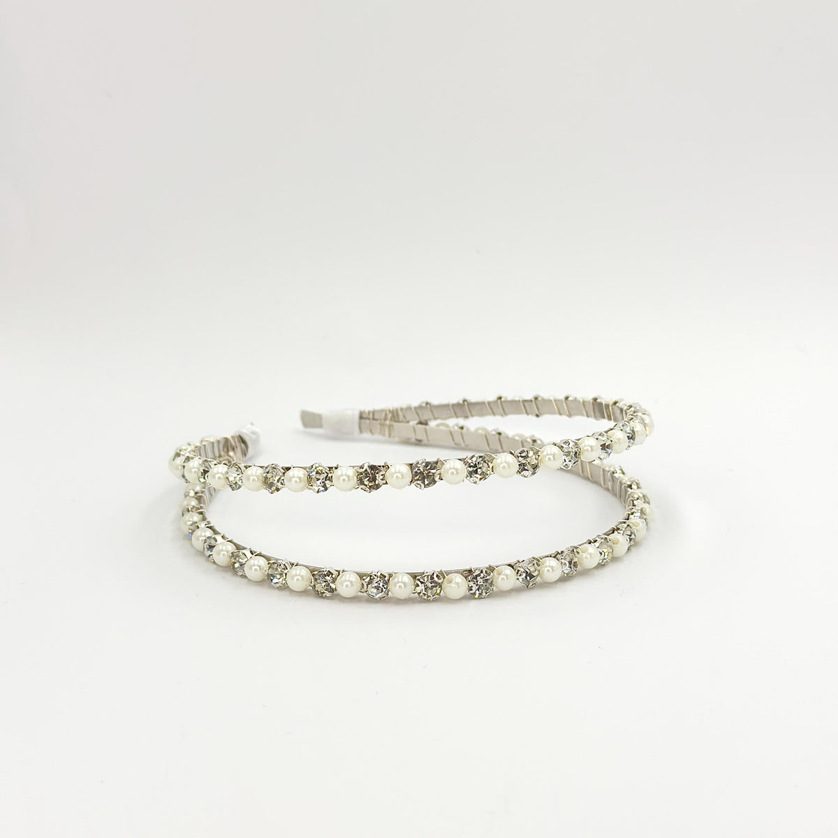 Bridal Headband Set with Pearls and Clear Stones | Silver-Tone Wedding Hairpiece