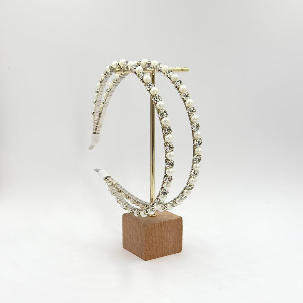 Brauthaarreif-Set mit Perlen und klaren Schmucksteinen | Silberfarbener Brauthaarschmuck