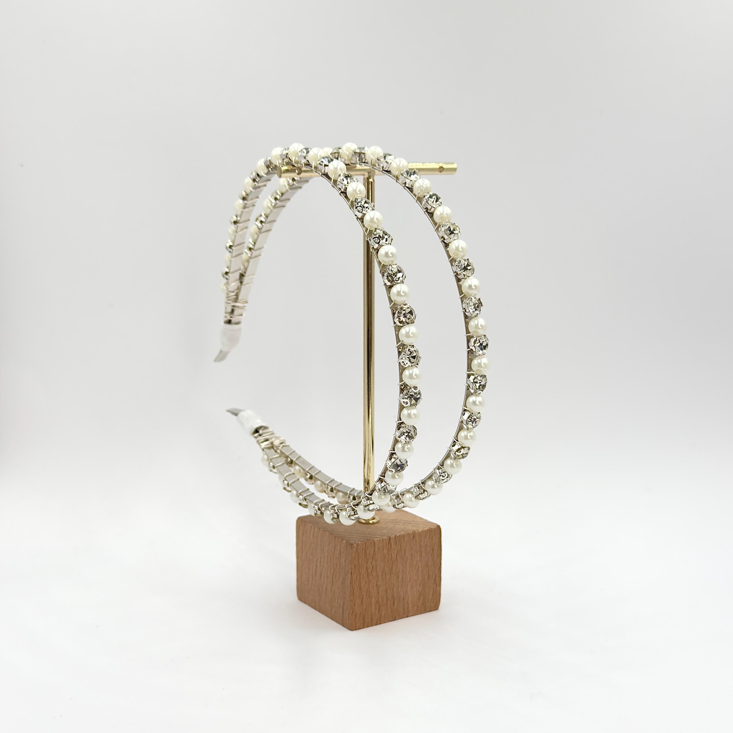 Brauthaarreif-Set mit Perlen und klaren Schmucksteinen | Silberfarbener Brauthaarschmuck