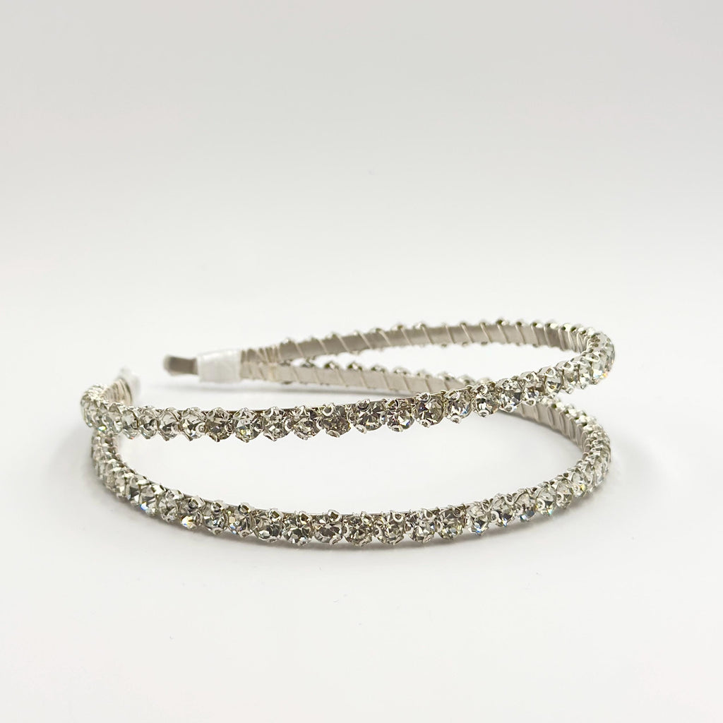 Brauthaarreif-Set mit klaren Schmucksteinen | Silberfarbener Glamour-Haarschmuck