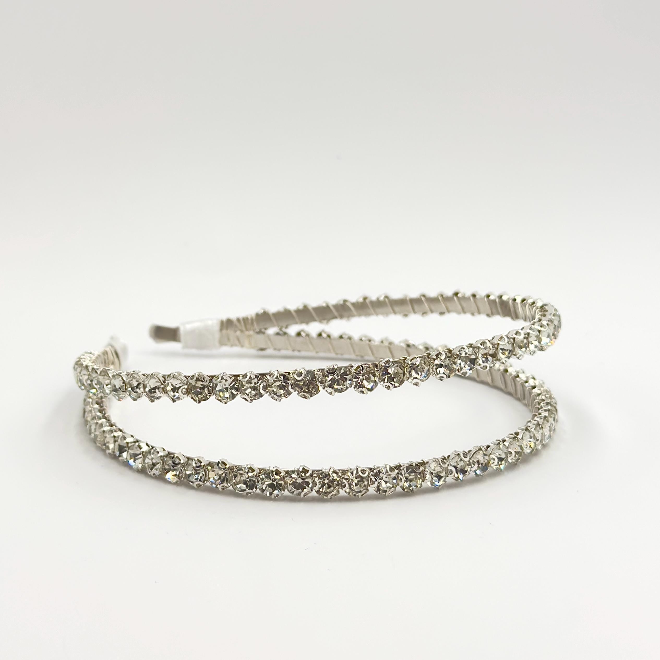 Brauthaarreif-Set mit klaren Schmucksteinen | Silberfarbener Glamour-Haarschmuck