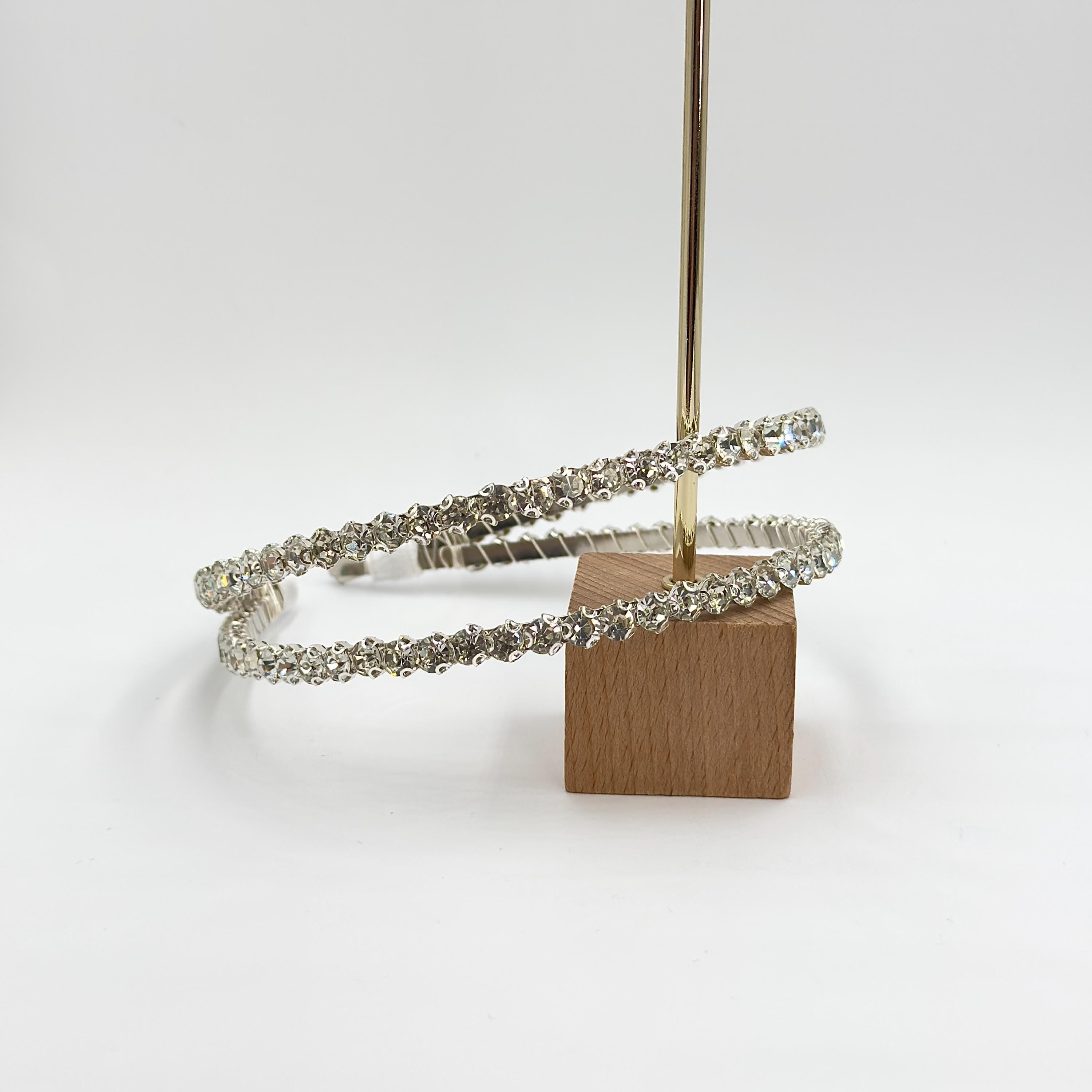 Brauthaarreif-Set mit klaren Schmucksteinen | Silberfarbener Glamour-Haarschmuck