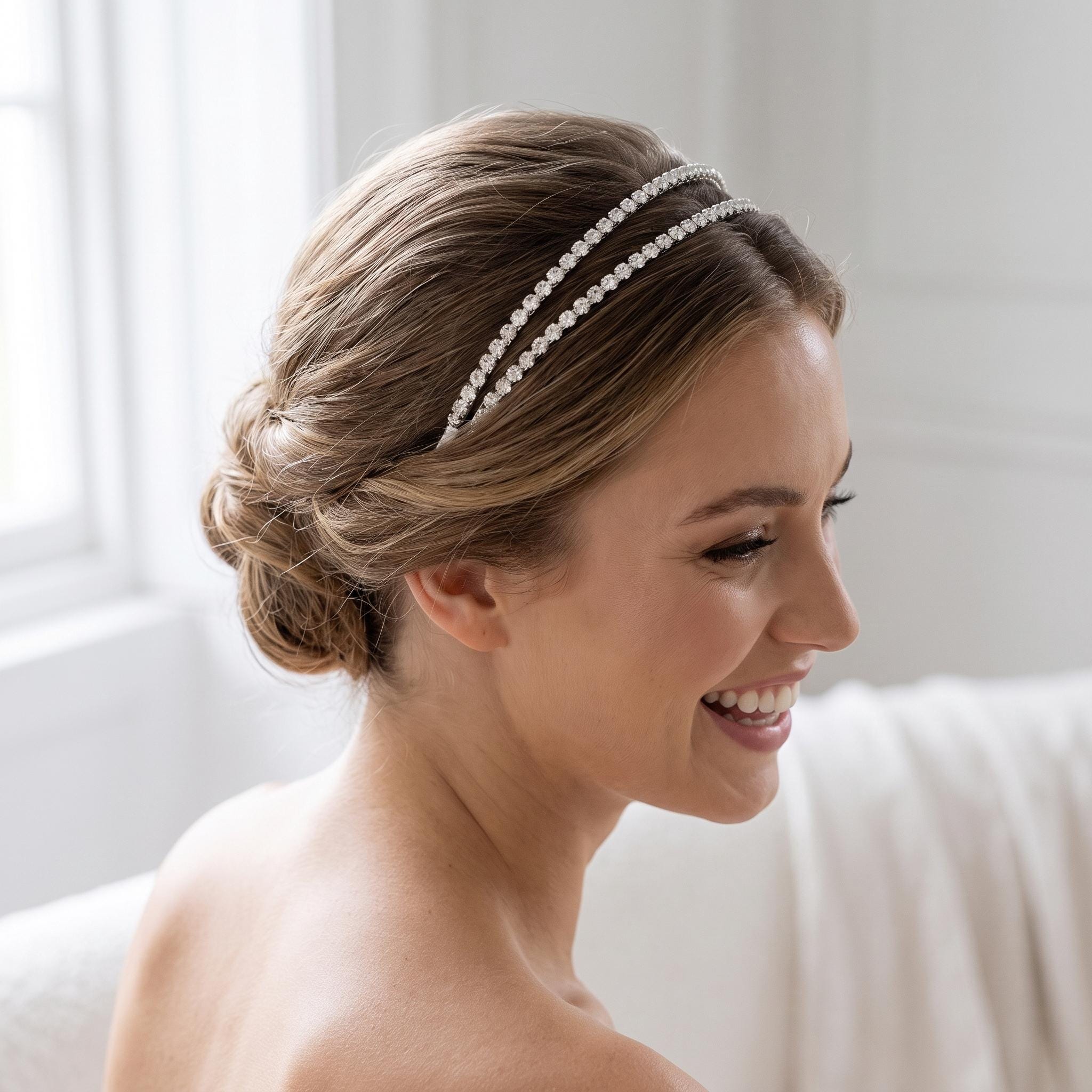 Brauthaarreif-Set mit klaren Schmucksteinen | Silberfarbener Glamour-Haarschmuck