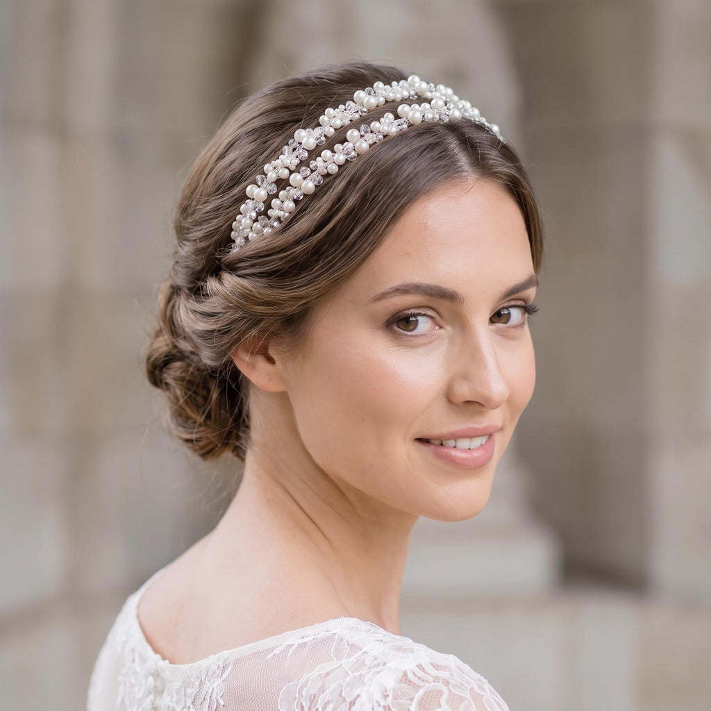 Brauthaarreif-Set mit Perlenzweigen | Romantischer silberfarbener Haarschmuck