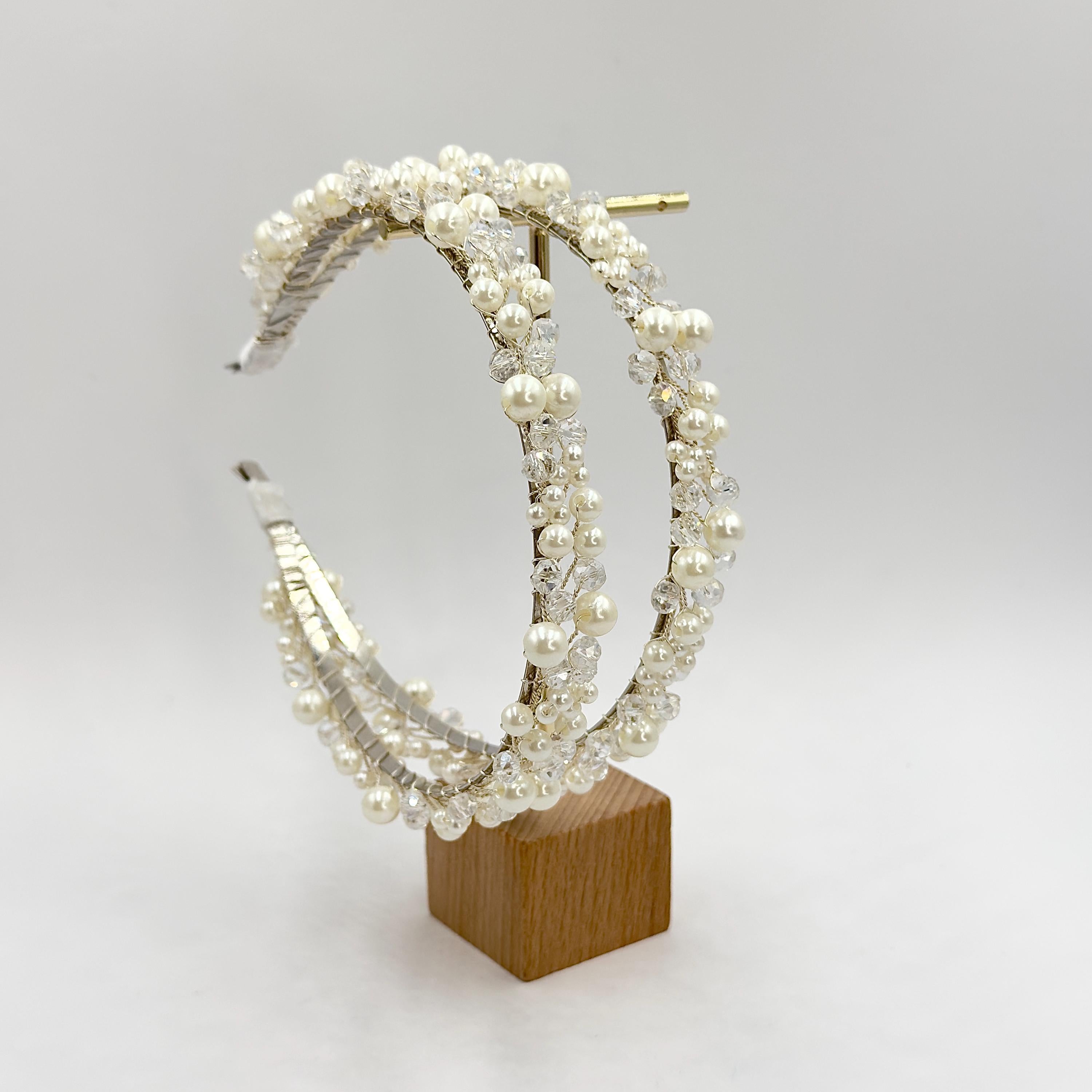Brauthaarreif-Set mit Perlenzweigen | Romantischer silberfarbener Haarschmuck