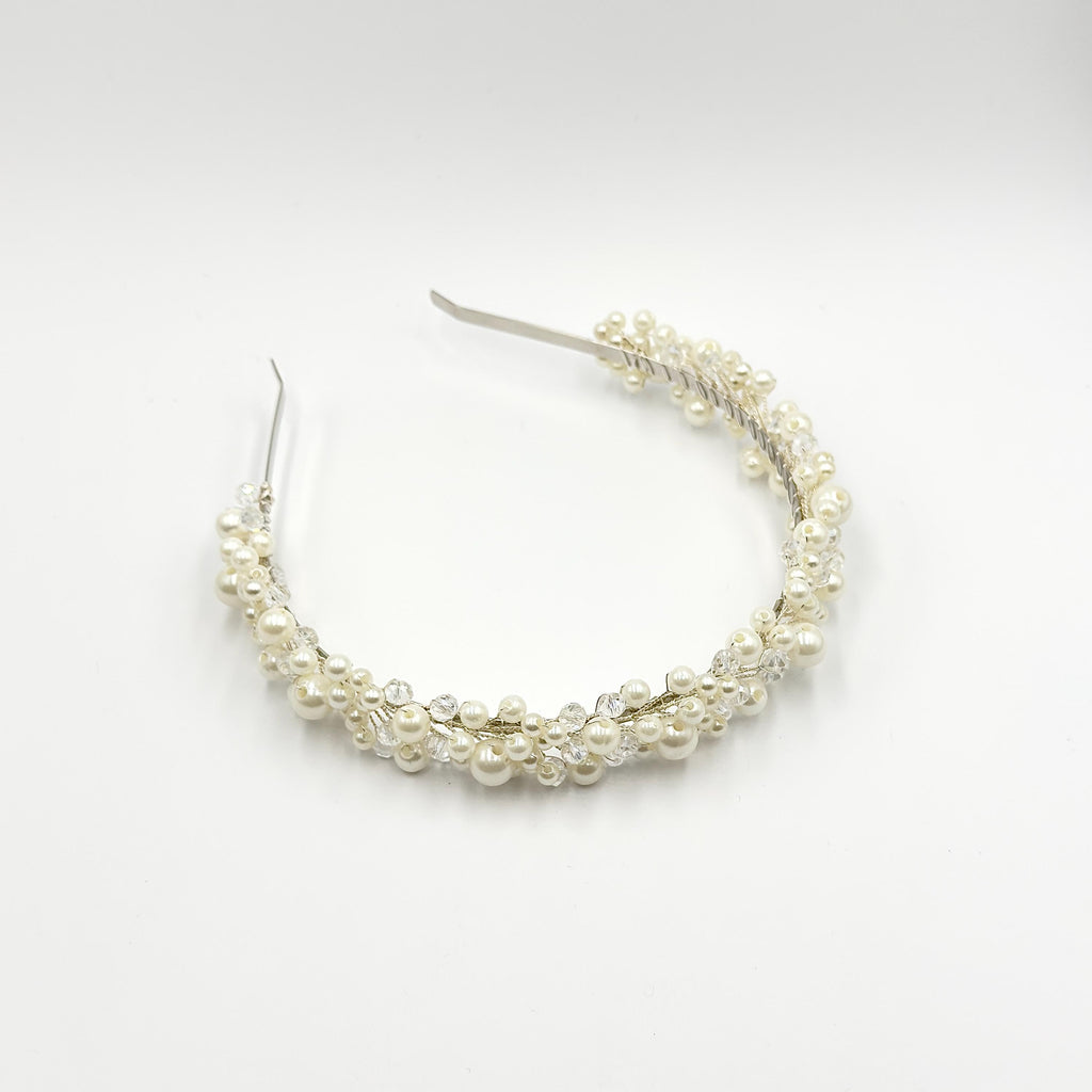Breiter Braut-Haarreif mit Perlen und Kristallen | Handgemachter Hochzeitshaarschmuck