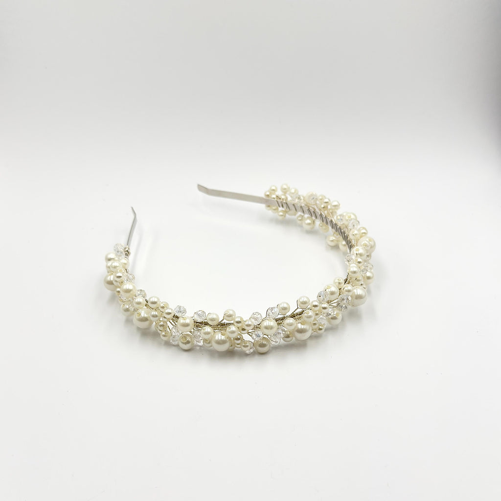Breiter Braut-Haarreif mit Perlen und Kristallen | Handgemachter Hochzeitshaarschmuck