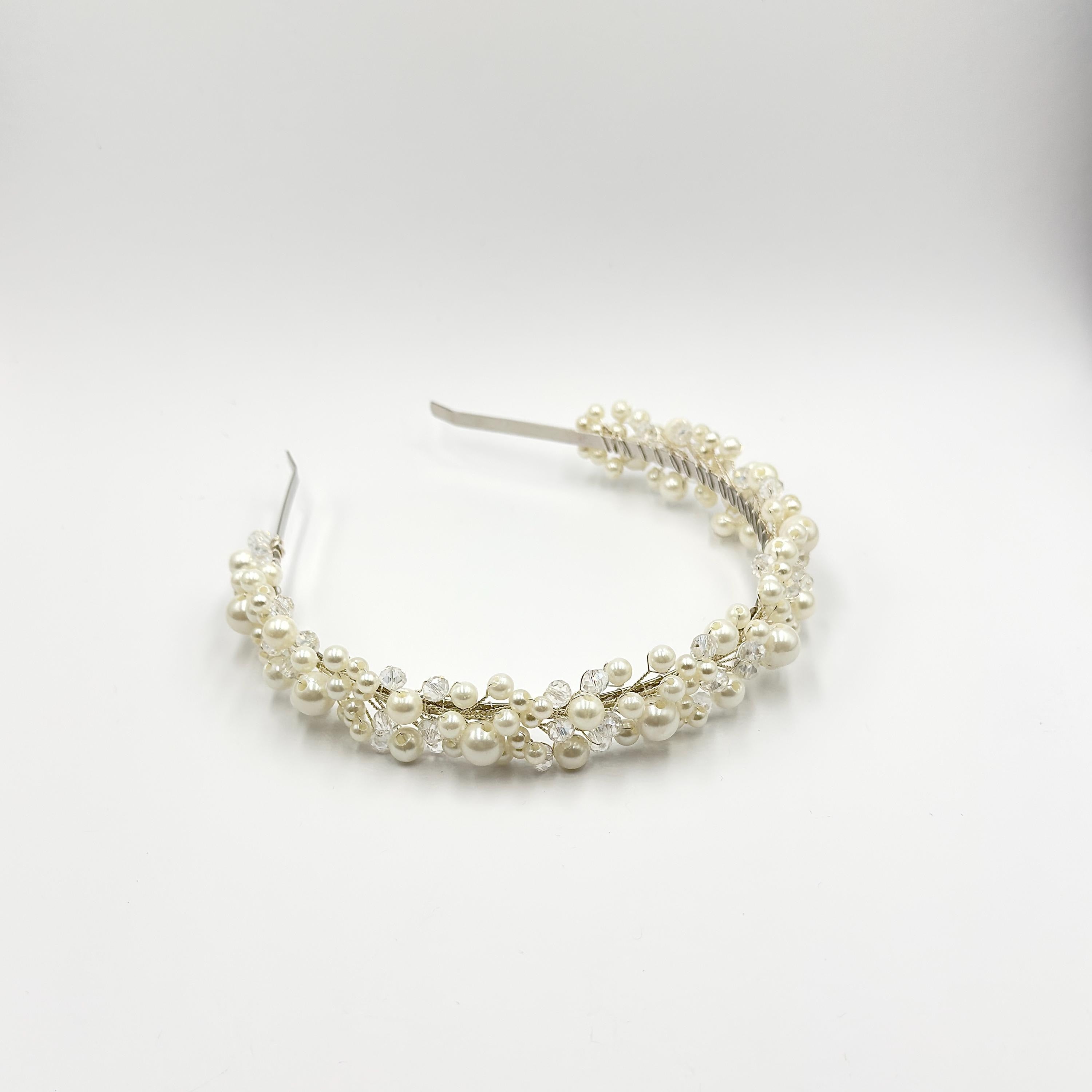 Breiter Braut-Haarreif mit Perlen und Kristallen | Handgemachter Hochzeitshaarschmuck