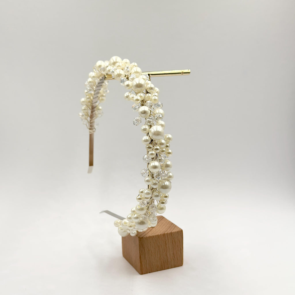 Breiter Braut-Haarreif mit Perlen und Kristallen | Handgemachter Hochzeitshaarschmuck