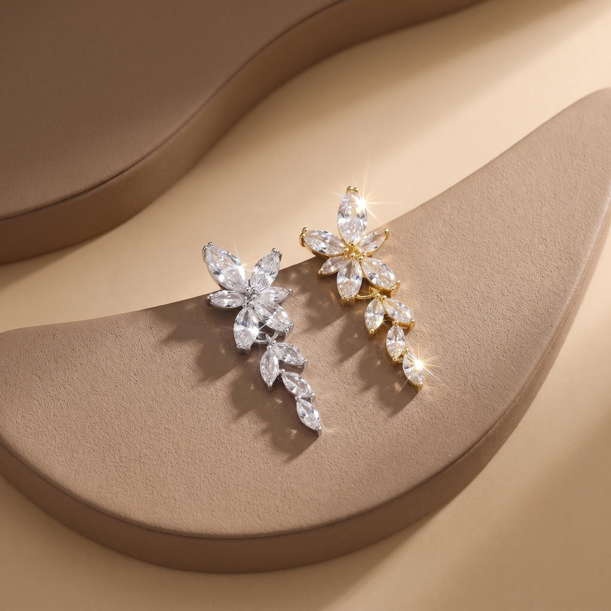 Bridal Drop Earrings with Marquise Crystals | Silver-Tone Floral Wedding Jewelry