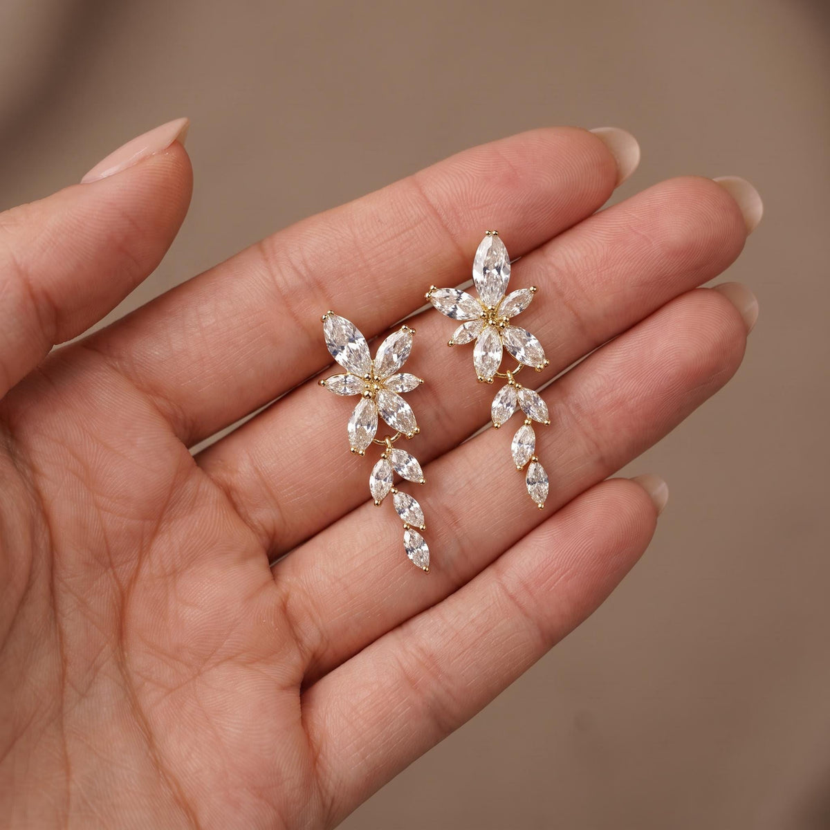 Bridal Drop Earrings with Marquise Crystals | Silver-Tone Floral Wedding Jewelry