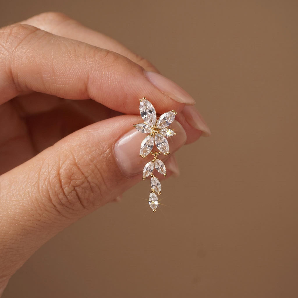 Crystal Bridal Earrings Silver Floral Drop Earrings Wedding Jewelry Marquise Crystal Bridal Gift