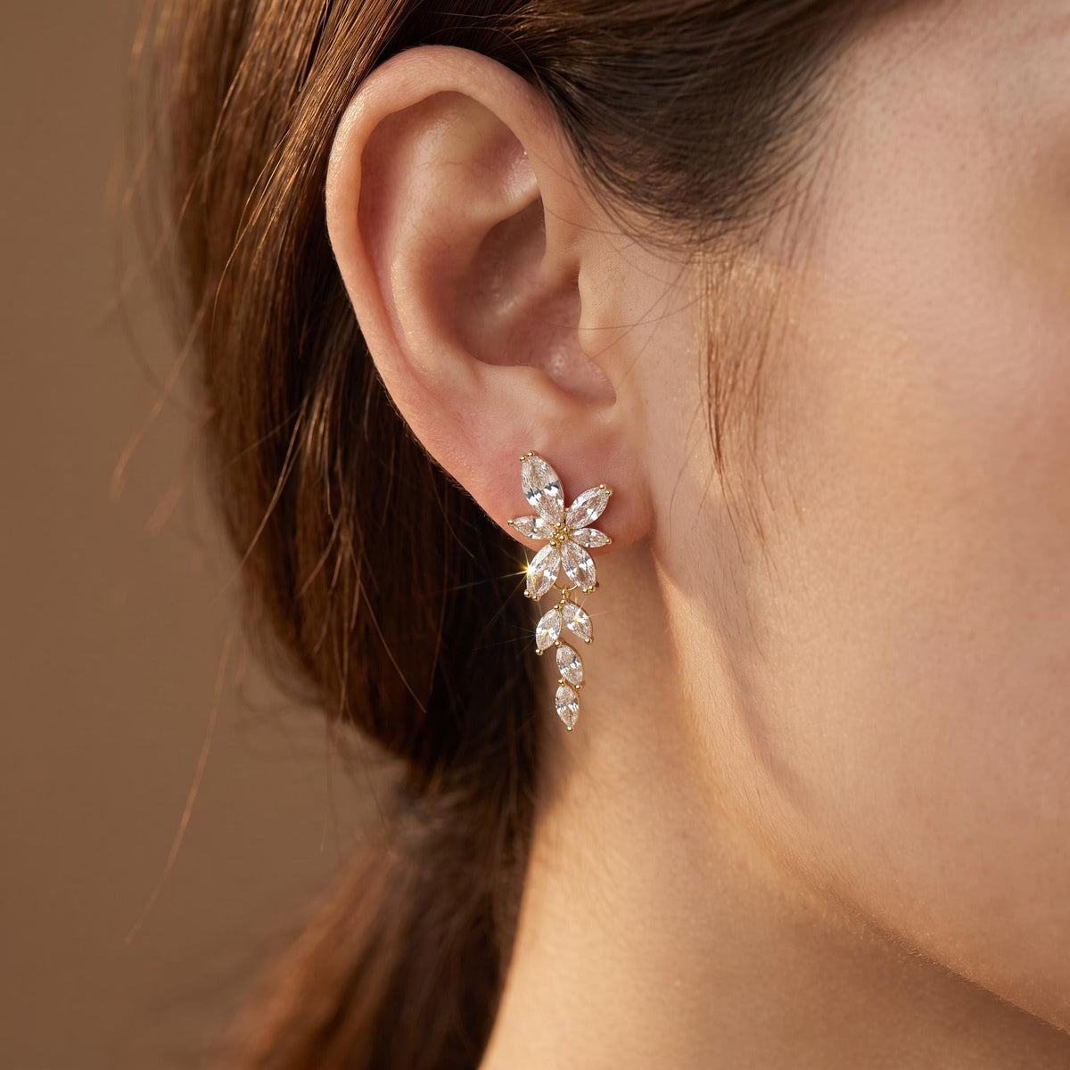Crystal Bridal Earrings Silver Floral Drop Earrings Wedding Jewelry Marquise Crystal Bridal Gift