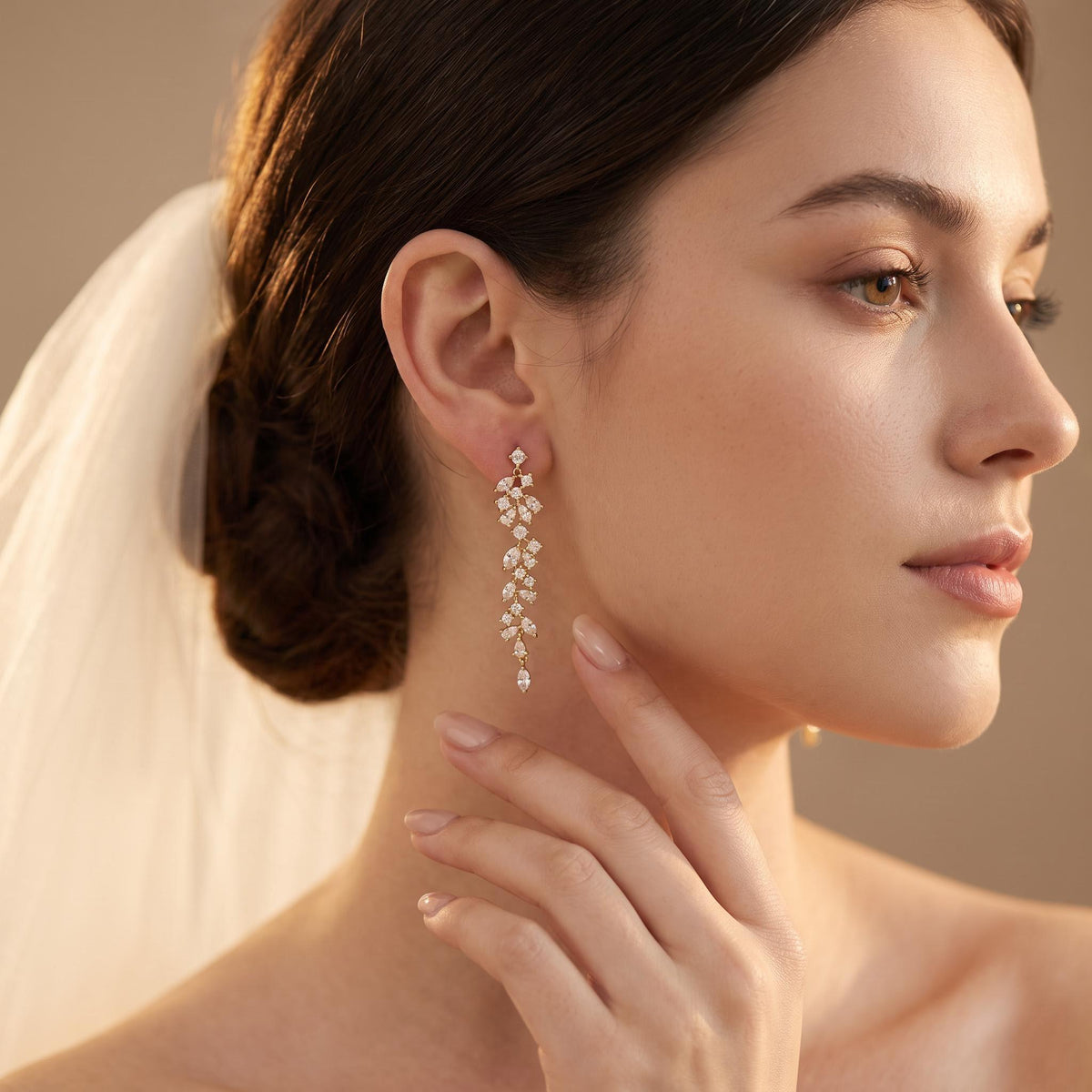 Bridal Earrings Silver Crystal Marquise Flower Wedding Jewelry