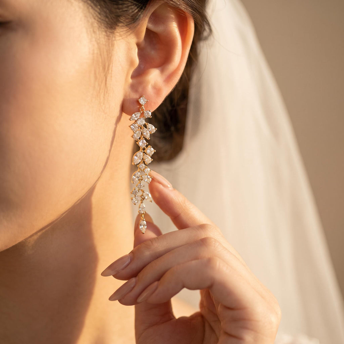 Bridal Earrings Silver Crystal Marquise Flower Wedding Jewelry