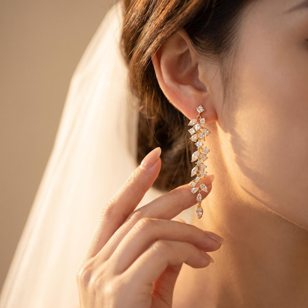 Bridal Earrings Silver Crystal Marquise Flower Wedding Jewelry
