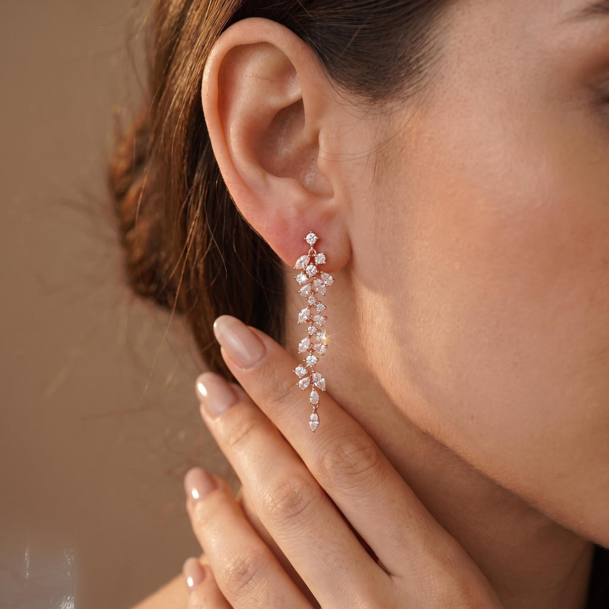 Bridal Earrings Silver Crystal Marquise Flower Wedding Jewelry