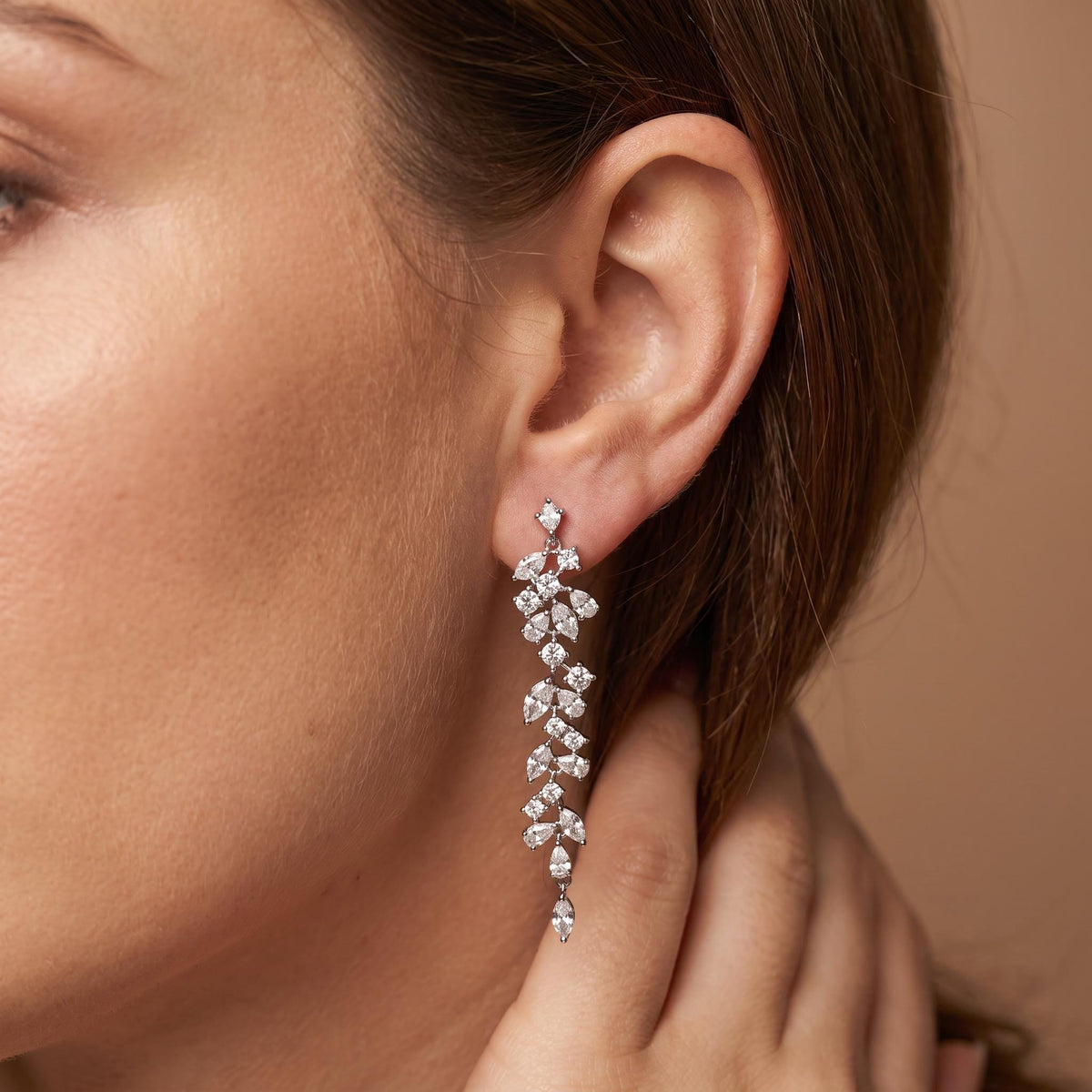 Bridal Earrings Silver Crystal Marquise Flower Wedding Jewelry