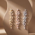 Bridal Earrings Silver Crystal Marquise Flower Wedding Jewelry